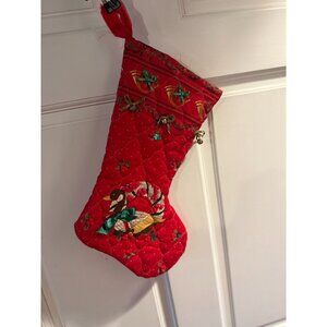VTG 80s Set of 2 Embellished Red + Green Stocking with Ducks, Wreathes, Bells